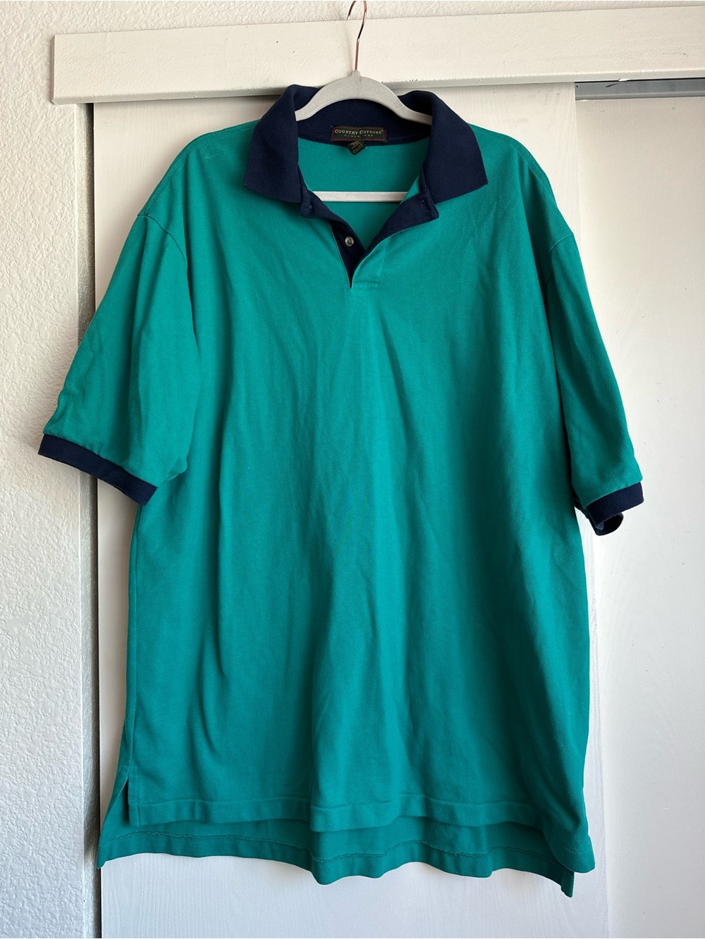 Men's Teal Polo with Navy Collar and Cuff